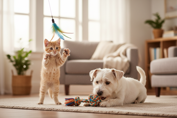 Playful cat and dog scene